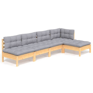 5-tlg. Garten-Lounge-Set mit Grauen Kissen Kiefernholz