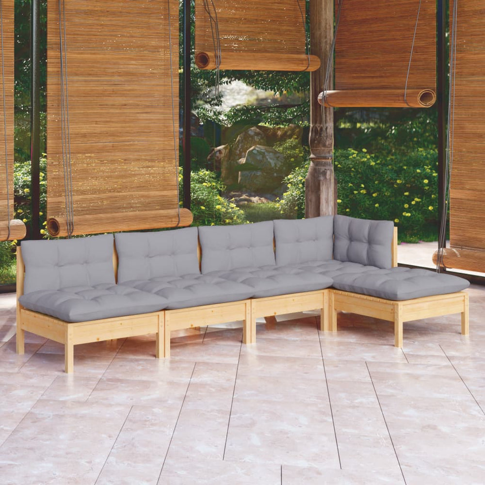 vidaXL Salon de jardin 5 pièces avec coussins gris en bois de pin