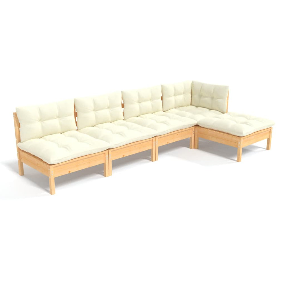 vidaXL Salon de jardin 5 pcs avec coussins crème Bois de pin