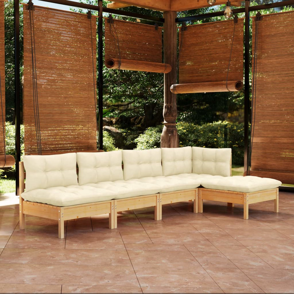 vidaXL Salon de jardin 5 pcs avec coussins crème Bois de pin