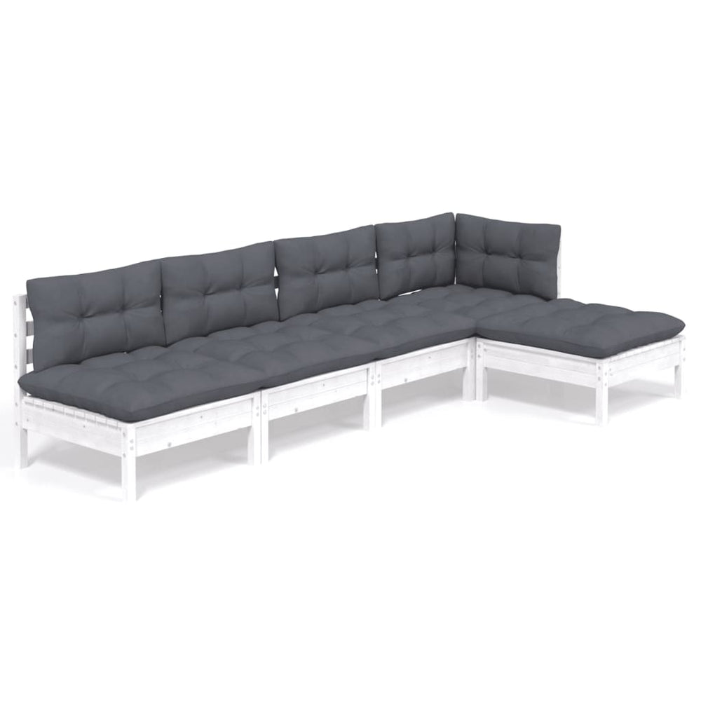 vidaXL Ensemble de mobilier de jardin 5 pièces avec coussins Blanc Bois de pin