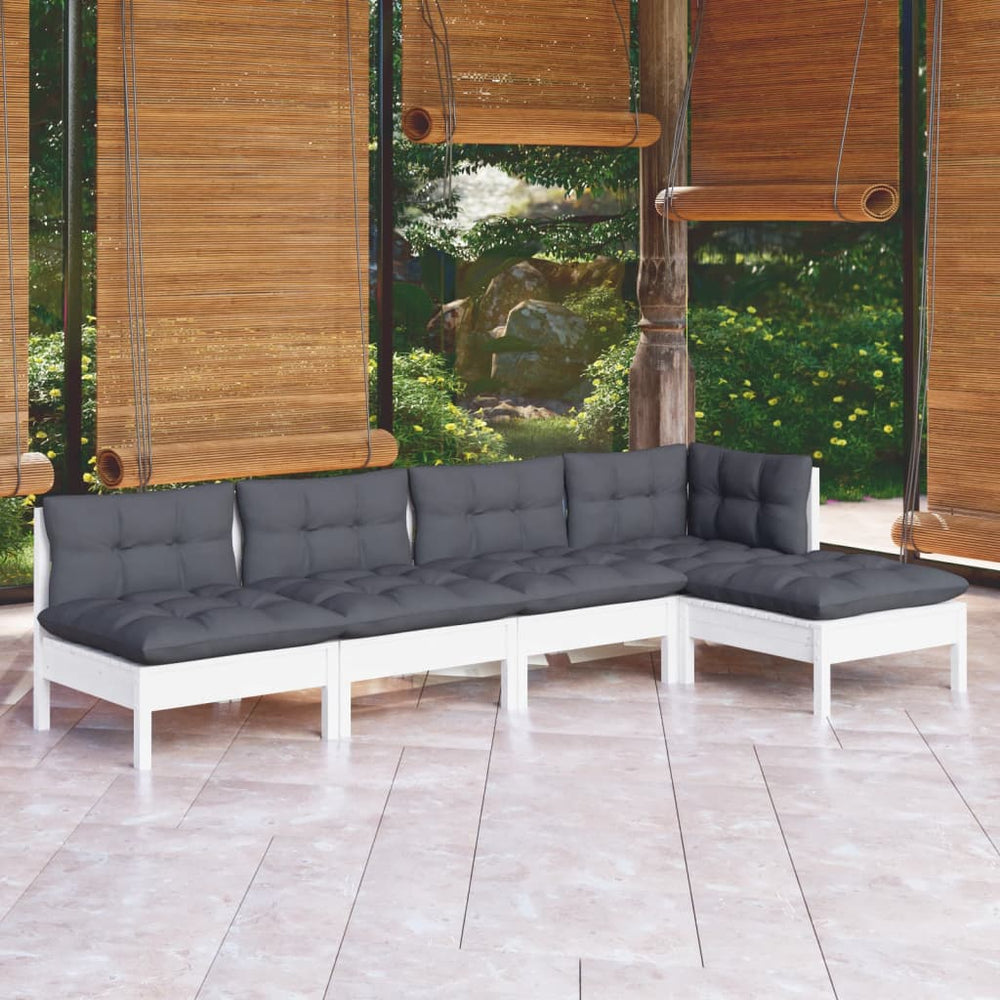 vidaXL Ensemble de mobilier de jardin 5 pièces avec coussins Blanc Bois de pin