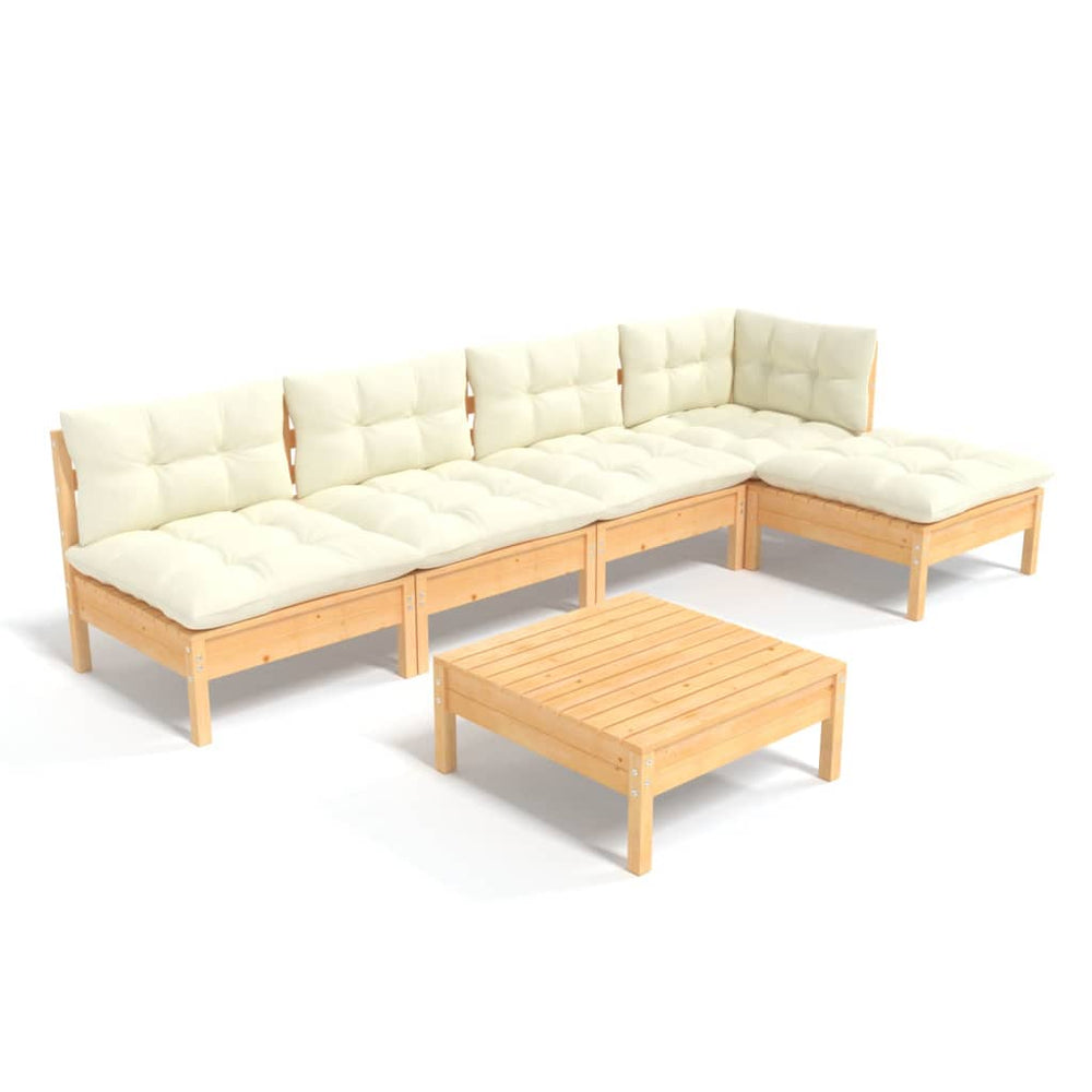 vidaXL Salon de jardin 6 pcs avec coussins crème Bois de pin