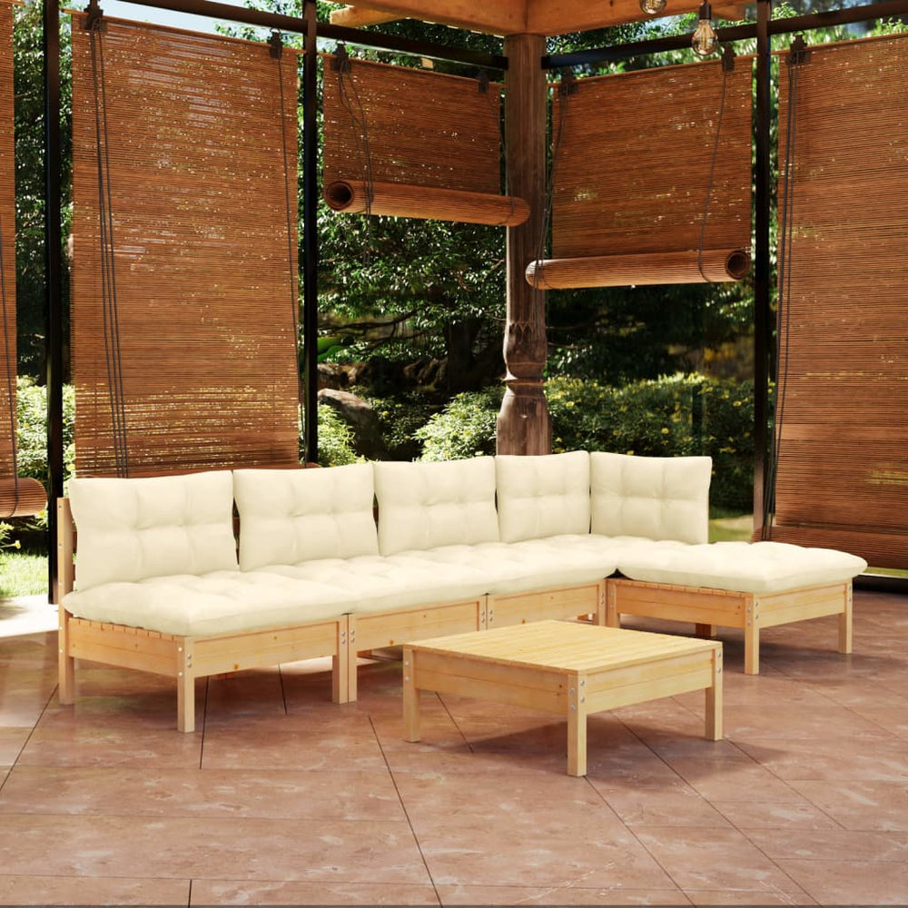 vidaXL Salon de jardin 6 pcs avec coussins crème Bois de pin