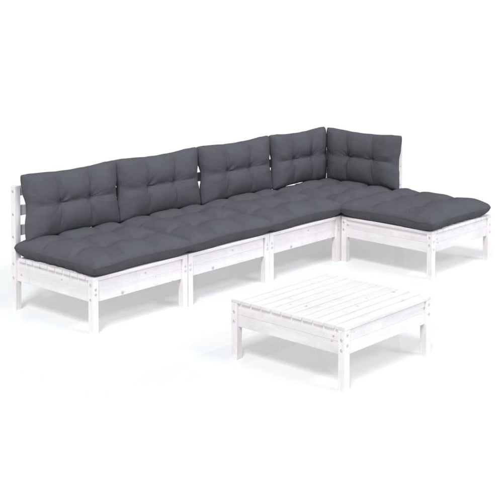 vidaXL Salon de jardin 6 pcs avec coussins Bois de pin Blanc