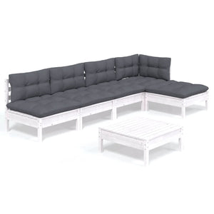 6-tlg. Garten-Lounge-Set mit Kissen Weiß Kiefernholz
