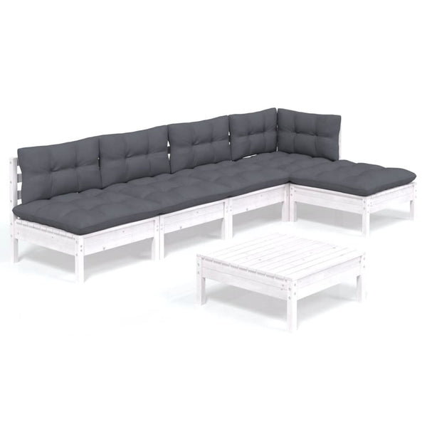 6-tlg. Garten-Lounge-Set mit Kissen Weiß Kiefernholz