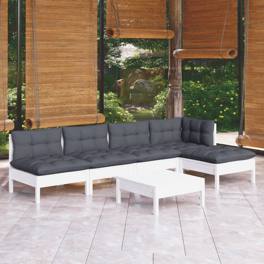 vidaXL Salon de jardin 6 pcs avec coussins Bois de pin Blanc