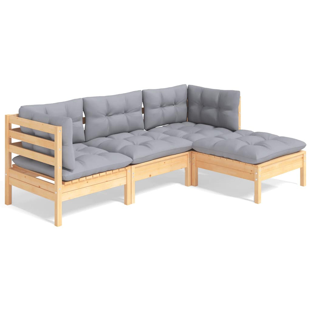 vidaXL Ensemble de mobilier de jardin 4 pcs avec coussins gris Bois de pin