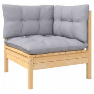 4-tlg. Garten-Lounge-Set mit Grauen Kissen Kiefernholz