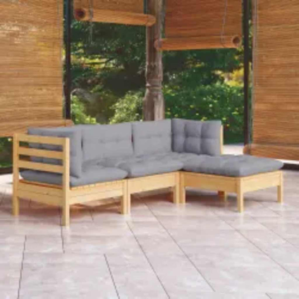 vidaXL Ensemble de mobilier de jardin 4 pcs avec coussins gris Bois de pin