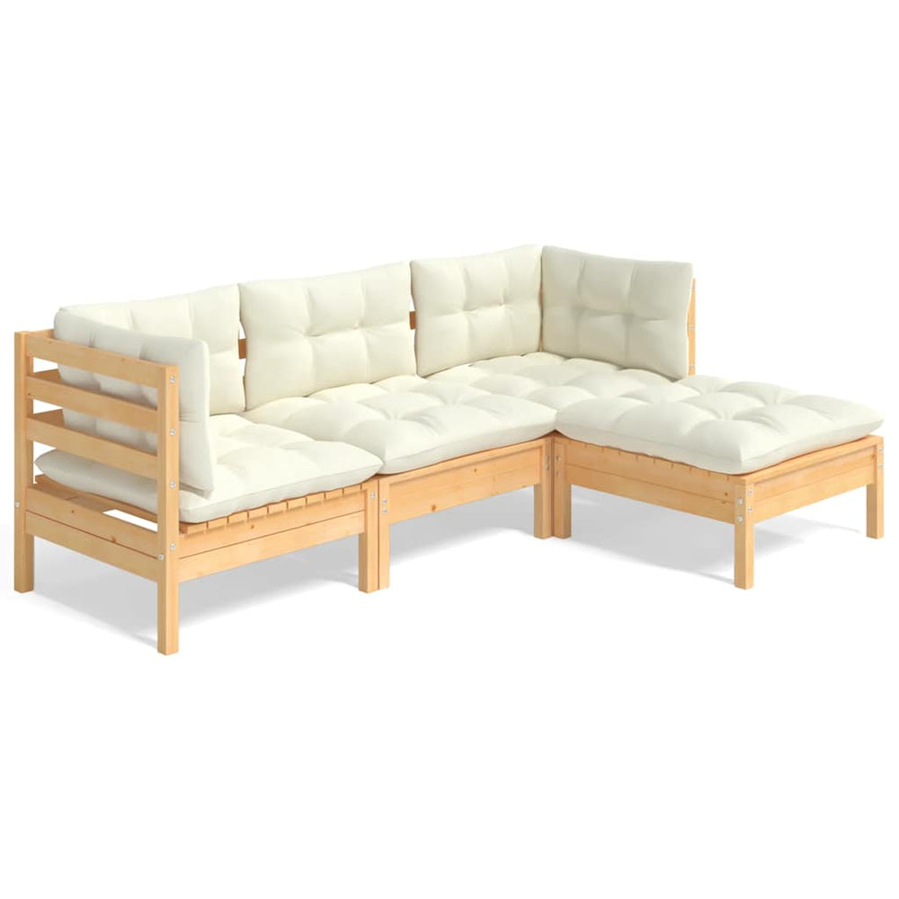 vidaXL Salon de jardin 4 pcs avec coussins crème Bois de pin