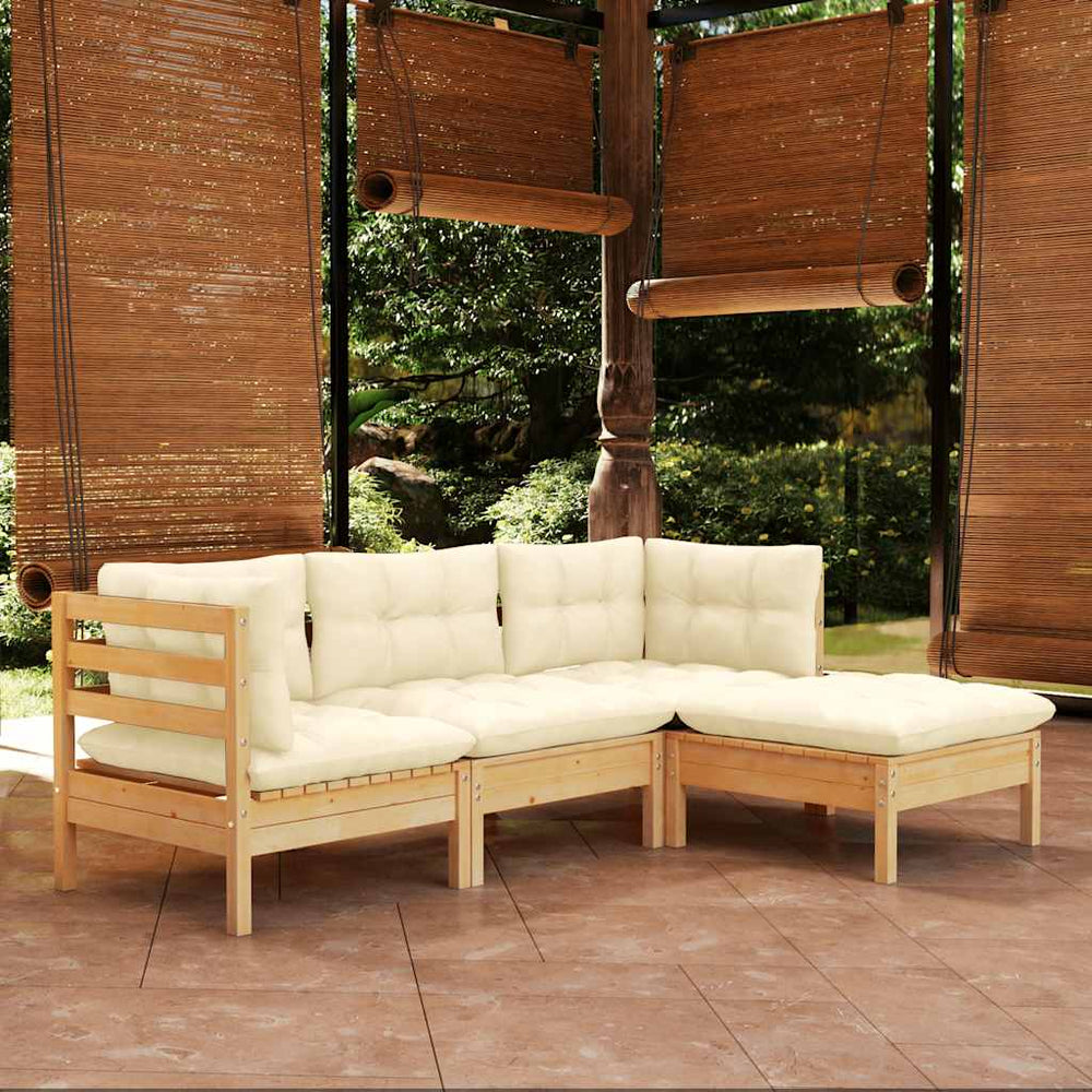 vidaXL Salon de jardin 4 pcs avec coussins crème Bois de pin
