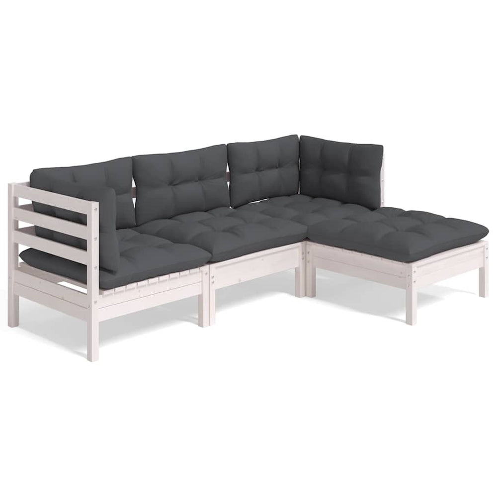 vidaXL Salon de jardin 4 pcs avec coussins Blanc Bois de pin
