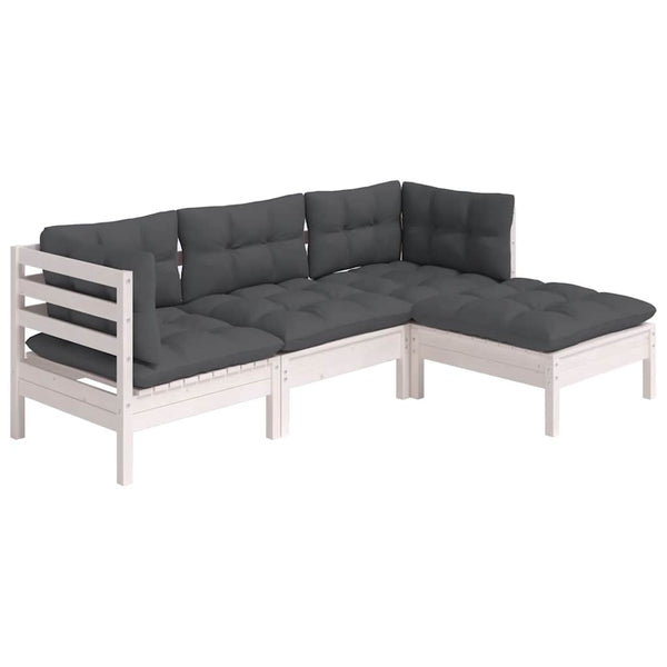 4-tlg. Garten-Lounge-Set mit Kissen Weiß Kiefernholz