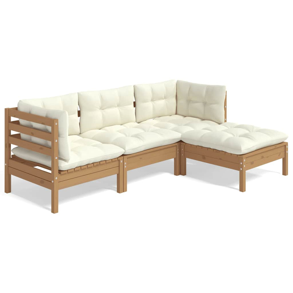 vidaXL Salon de jardin 4 pcs avec coussins marron miel Bois de pin