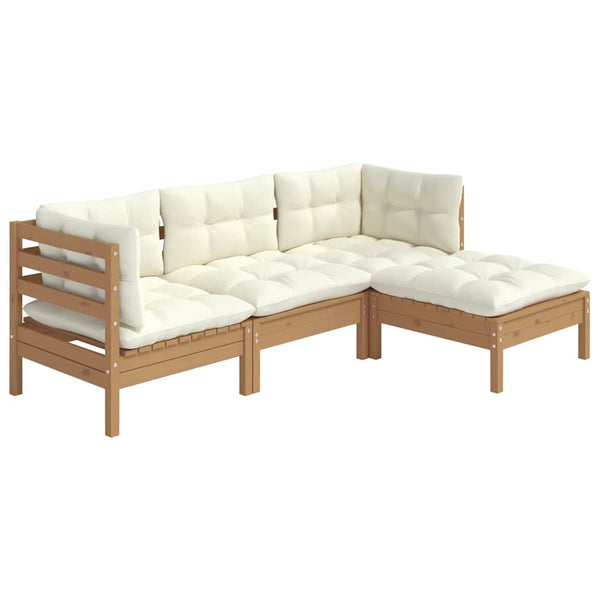 4-tlg. Garten-Lounge-Set mit Kissen Honigbraun Kiefernholz
