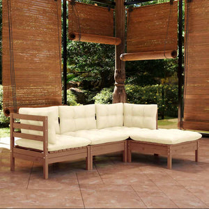 4-tlg. Garten-Lounge-Set mit Kissen Honigbraun Kiefernholz