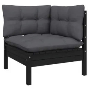 4-tlg. Garten-Lounge-Set mit Kissen Schwarz Kiefernholz