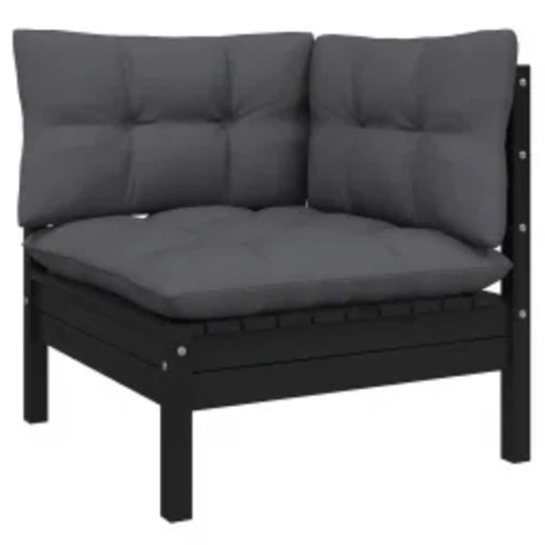 4-tlg. Garten-Lounge-Set mit Kissen Schwarz Kiefernholz