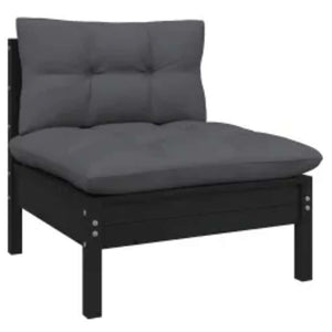 4-tlg. Garten-Lounge-Set mit Kissen Schwarz Kiefernholz