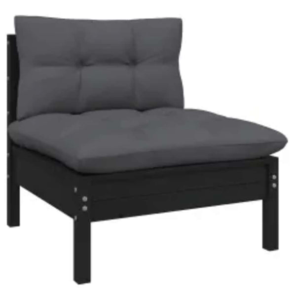 4-tlg. Garten-Lounge-Set mit Kissen Schwarz Kiefernholz