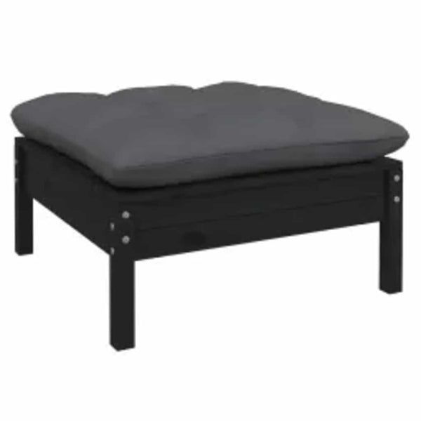 4-tlg. Garten-Lounge-Set mit Kissen Schwarz Kiefernholz