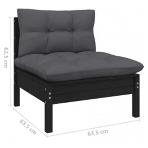 4-tlg. Garten-Lounge-Set mit Kissen Schwarz Kiefernholz