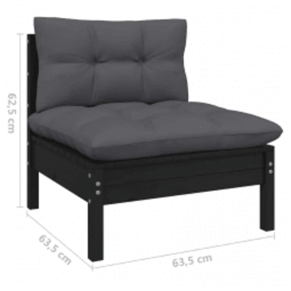 4-tlg. Garten-Lounge-Set mit Kissen Schwarz Kiefernholz