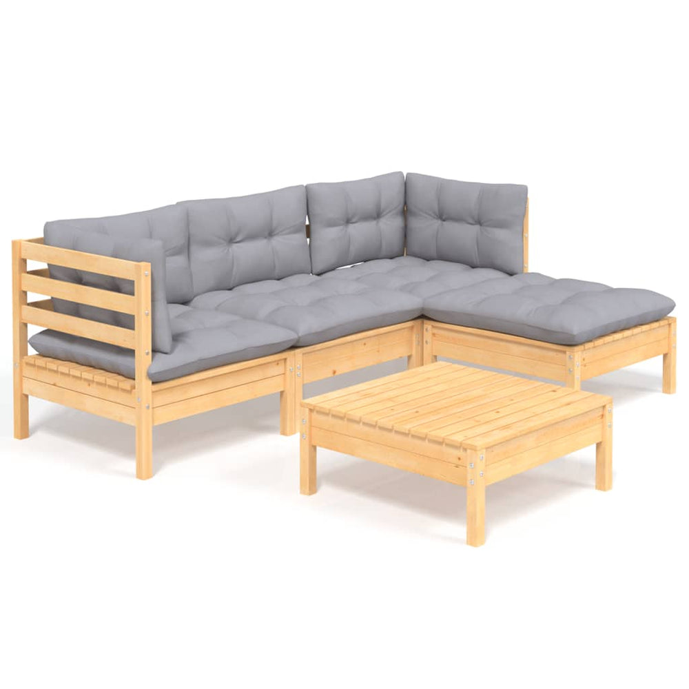 vidaXL Salon de jardin 5 pièces avec coussins gris en bois de pin
