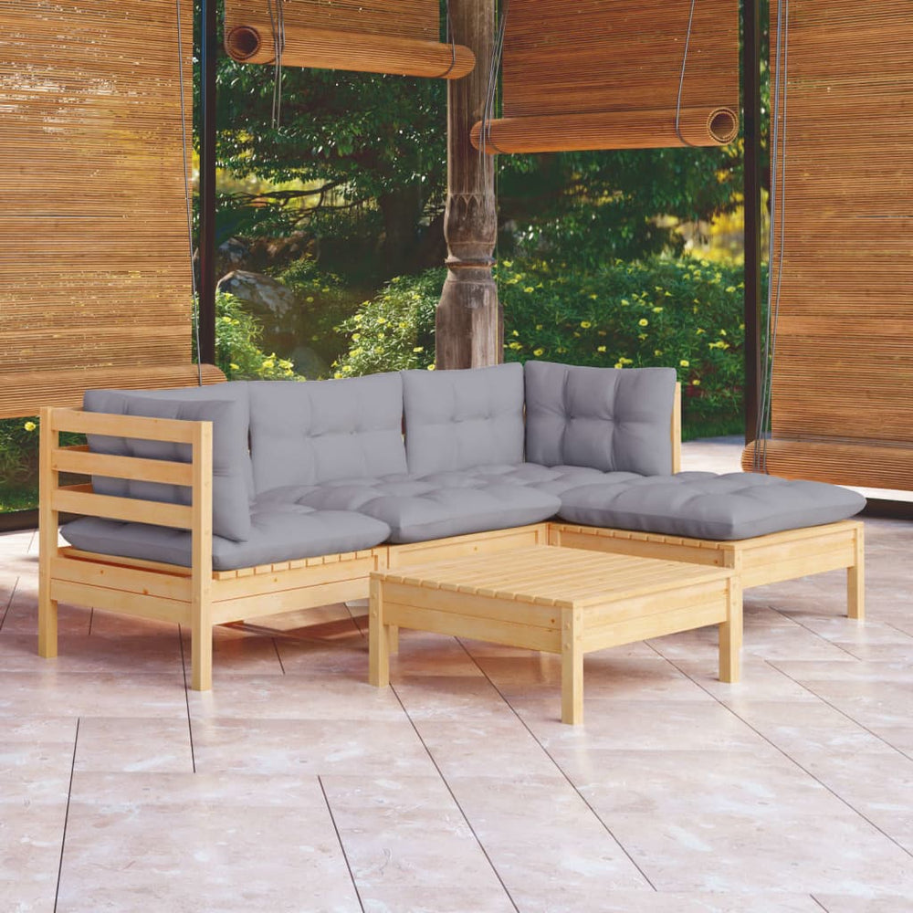 vidaXL Salon de jardin 5 pièces avec coussins gris en bois de pin