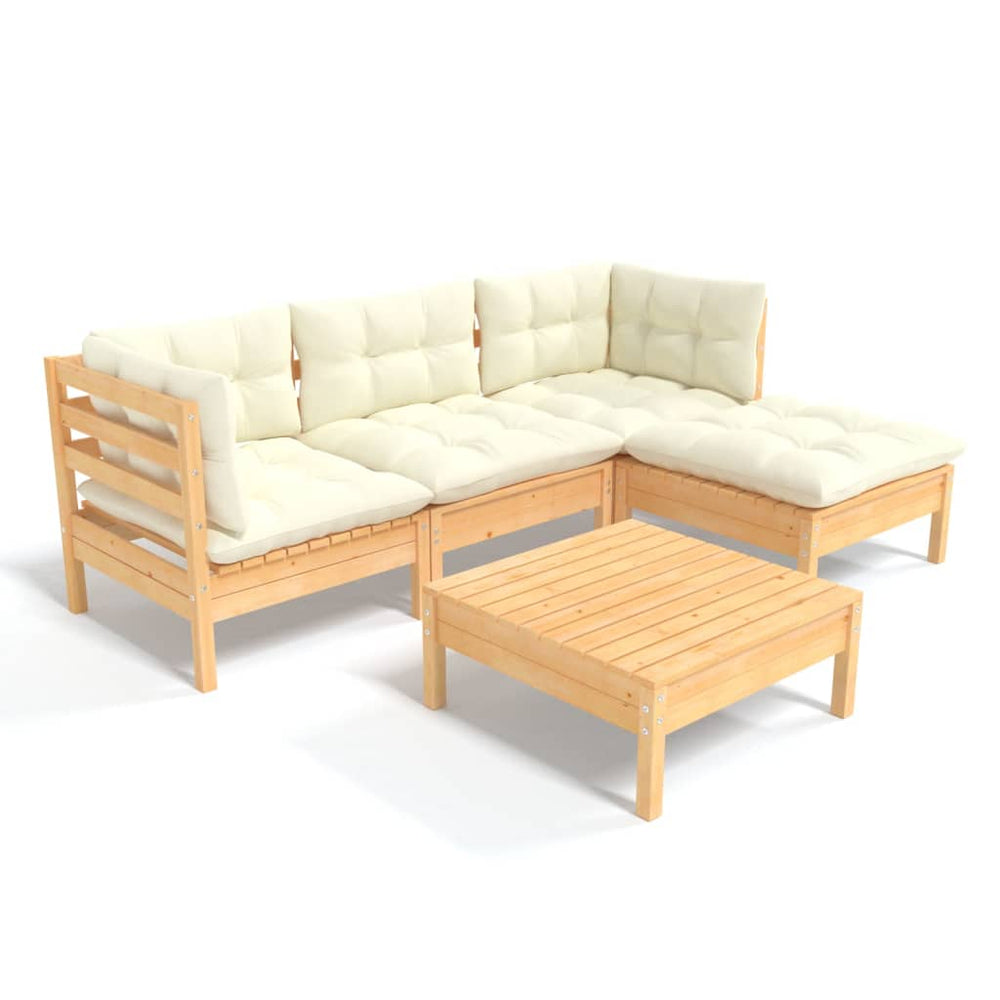vidaXL Salon de jardin 5 pcs avec coussins crème Bois de pin