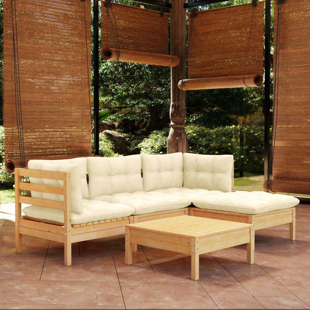 vidaXL Salon de jardin 5 pcs avec coussins crème Bois de pin