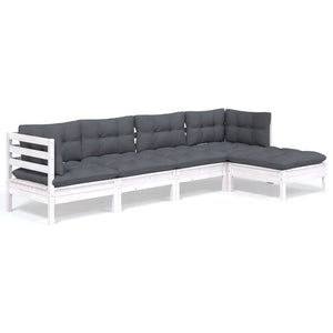 5-tlg. Garten-Lounge-Set mit Kissen Weiß Kiefernholz