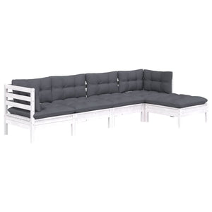 5-tlg. Garten-Lounge-Set mit Kissen Weiß Kiefernholz