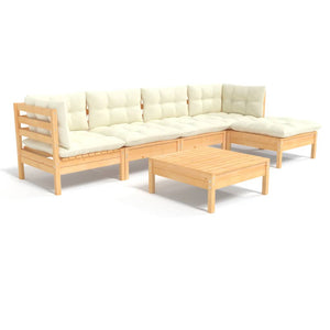 6-tlg. Garten-Lounge-Set mit Creme Kissen Kiefernholz
