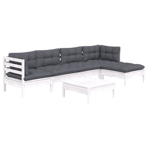 6-tlg. Garten-Lounge-Set mit Kissen Weiß Kiefernholz