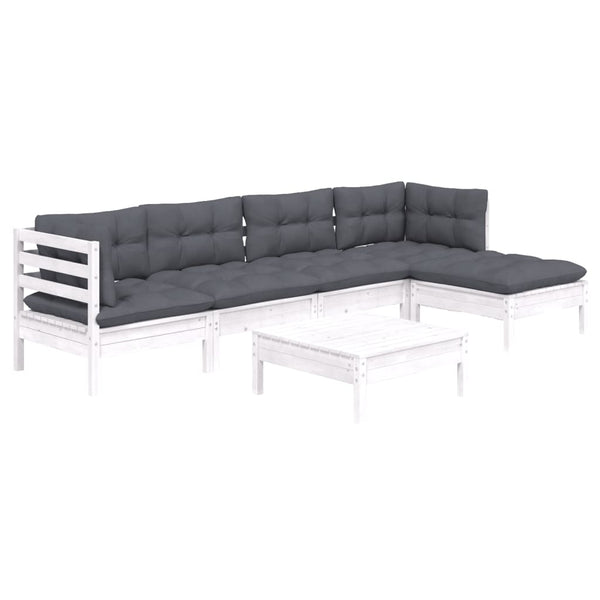 6-tlg. Garten-Lounge-Set mit Kissen Weiß Kiefernholz