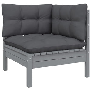 4-tlg. Garten-Lounge-Set mit Kissen Grau Kiefernholz
