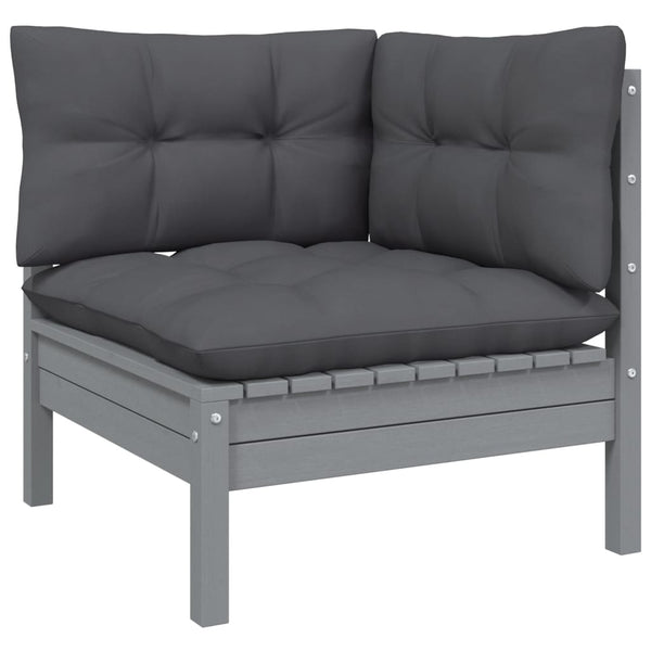 4-tlg. Garten-Lounge-Set mit Kissen Grau Kiefernholz