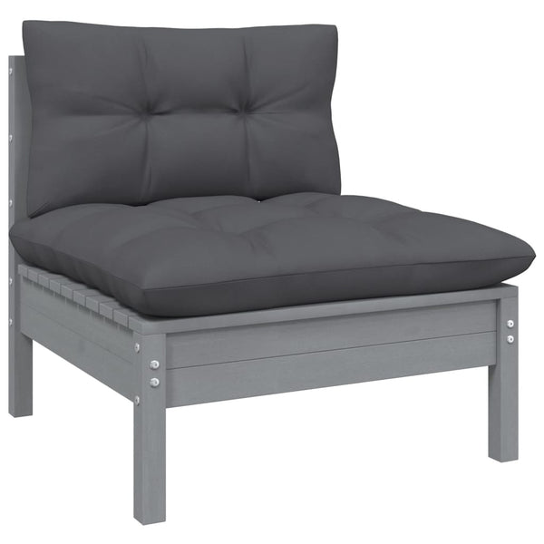 4-tlg. Garten-Lounge-Set mit Kissen Grau Kiefernholz