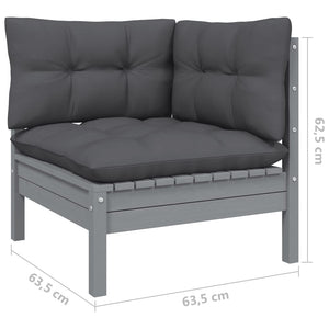 4-tlg. Garten-Lounge-Set mit Kissen Grau Kiefernholz