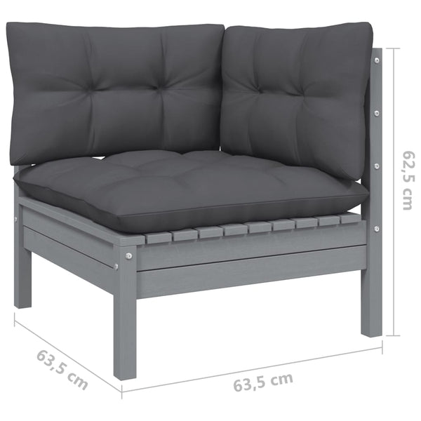 4-tlg. Garten-Lounge-Set mit Kissen Grau Kiefernholz