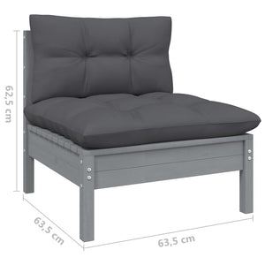 4-tlg. Garten-Lounge-Set mit Kissen Grau Kiefernholz