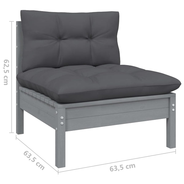 4-tlg. Garten-Lounge-Set mit Kissen Grau Kiefernholz