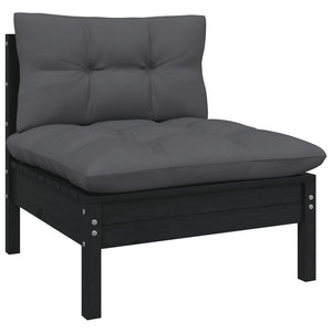 4-tlg. Garten-Lounge-Set mit Kissen Schwarz Kiefernholz