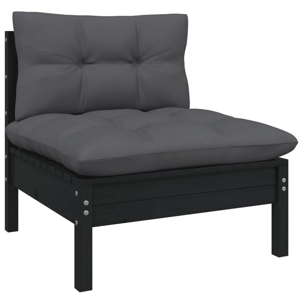 4-tlg. Garten-Lounge-Set mit Kissen Schwarz Kiefernholz