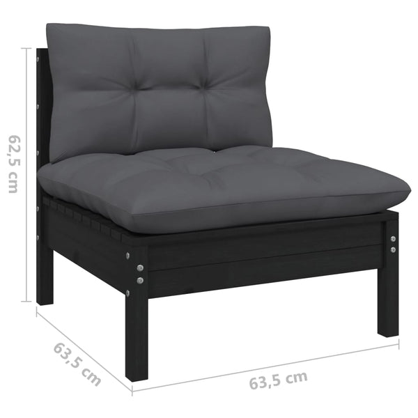 4-tlg. Garten-Lounge-Set mit Kissen Schwarz Kiefernholz