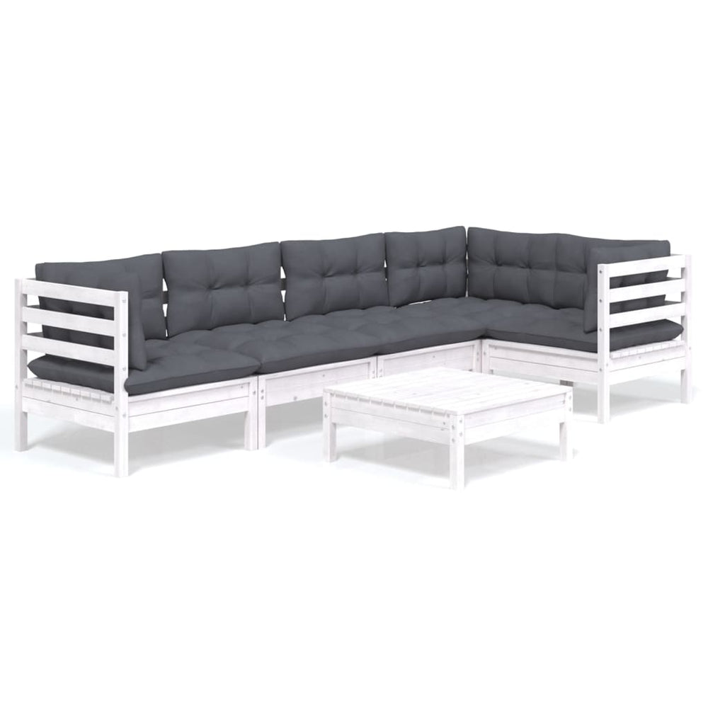 6-tlg. Garten-Lounge-Set mit Kissen Weiß Kiefernholz