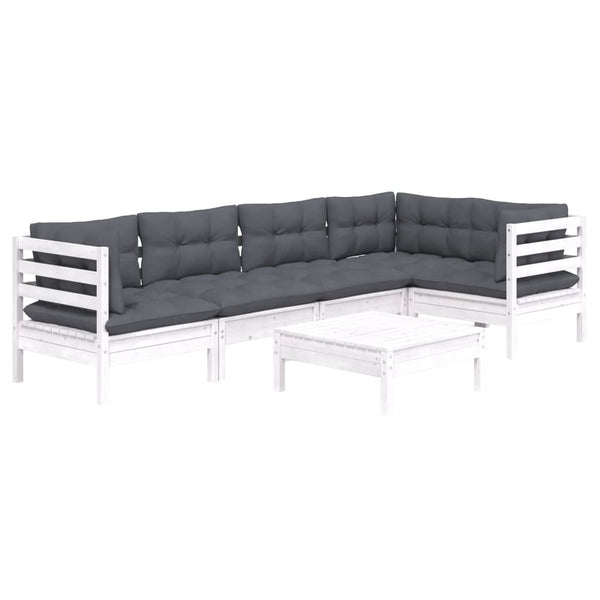 6-tlg. Garten-Lounge-Set mit Kissen Weiß Kiefernholz